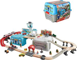 Set Mega Metropoli Hape | 80 pz | Trenini, aeroporto, stazione, cantiere e box multiuso