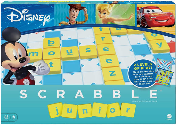 Mattel Games - Scrabble Junior Disney, Il Gioco da Tavolo delle Parole Crociate con 2 Giochi in 1