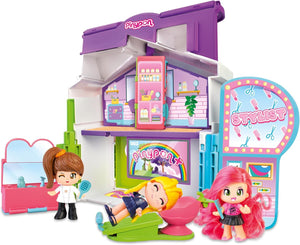 Pinypon - Professioni 3 in 1, giocattolo convertibile, 3 scenari in 1, scuola, parrucchiere o cucina