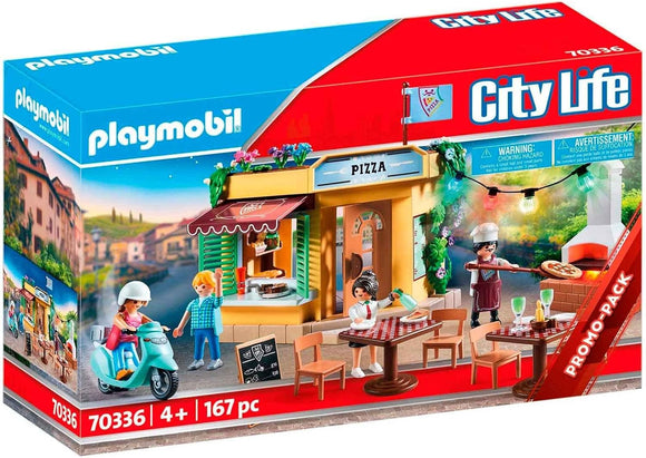 Playmobil City Life 70336, Pizzeria con tavoli all'aperto, Con effetti luminosi