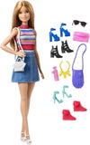 Barbie - Bambola Barbie con Body a Righe Colorate e Gonna di Jeans - Di Maio Giocattoli