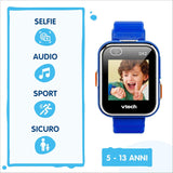 VTech Kidizoom Smartwatch DX2 Blu, Orologio Interattivo per Bambini con Doppia Fotocamera, Schermo Touch a Colori