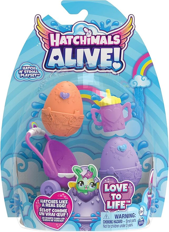 Hatchimals Alive, Confezione con Due Uova Che si schiudono con l’Acqua con passeggino