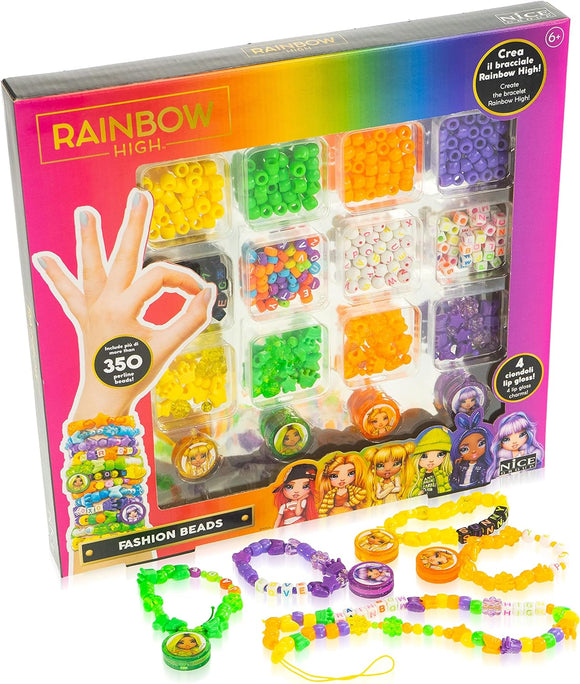 RAINBOW HIGH Fashion Beads, Kit di Perline Colorate con Lettere, Farfalle, Stelle, Cuori, Fiori