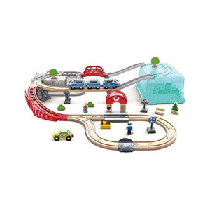 Hape City Railway and Train Bucket Set giocattolo con gru magnetica di sollevamento per treni, camion e merci