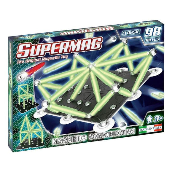 Supermag, Linea Classic Glow, Giocattolo Componibile a Barrette Magnetiche Fluorescenti